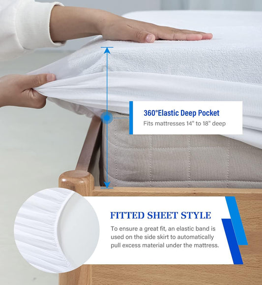 Artivestion Mattress Protector,Mattress Cover Waterproof Mattress Protector for Kids,Noiseless Soft Breathable Terry Mattress Pad for Kids Pets Adults